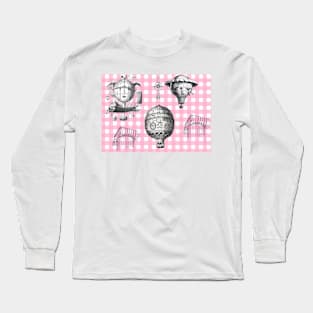 Victorian air balloons on pink gingham Long Sleeve T-Shirt